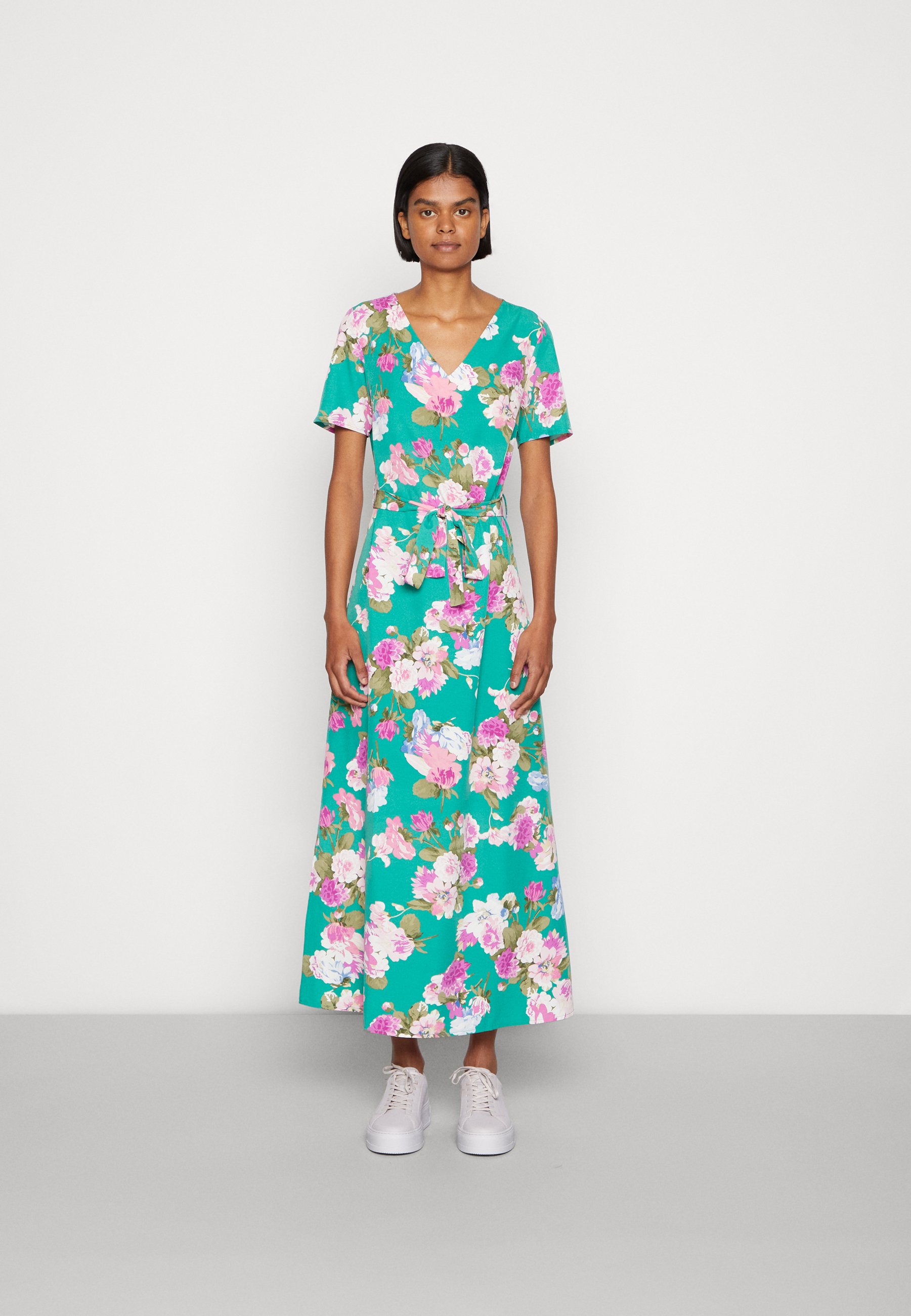 pink and green midi dress