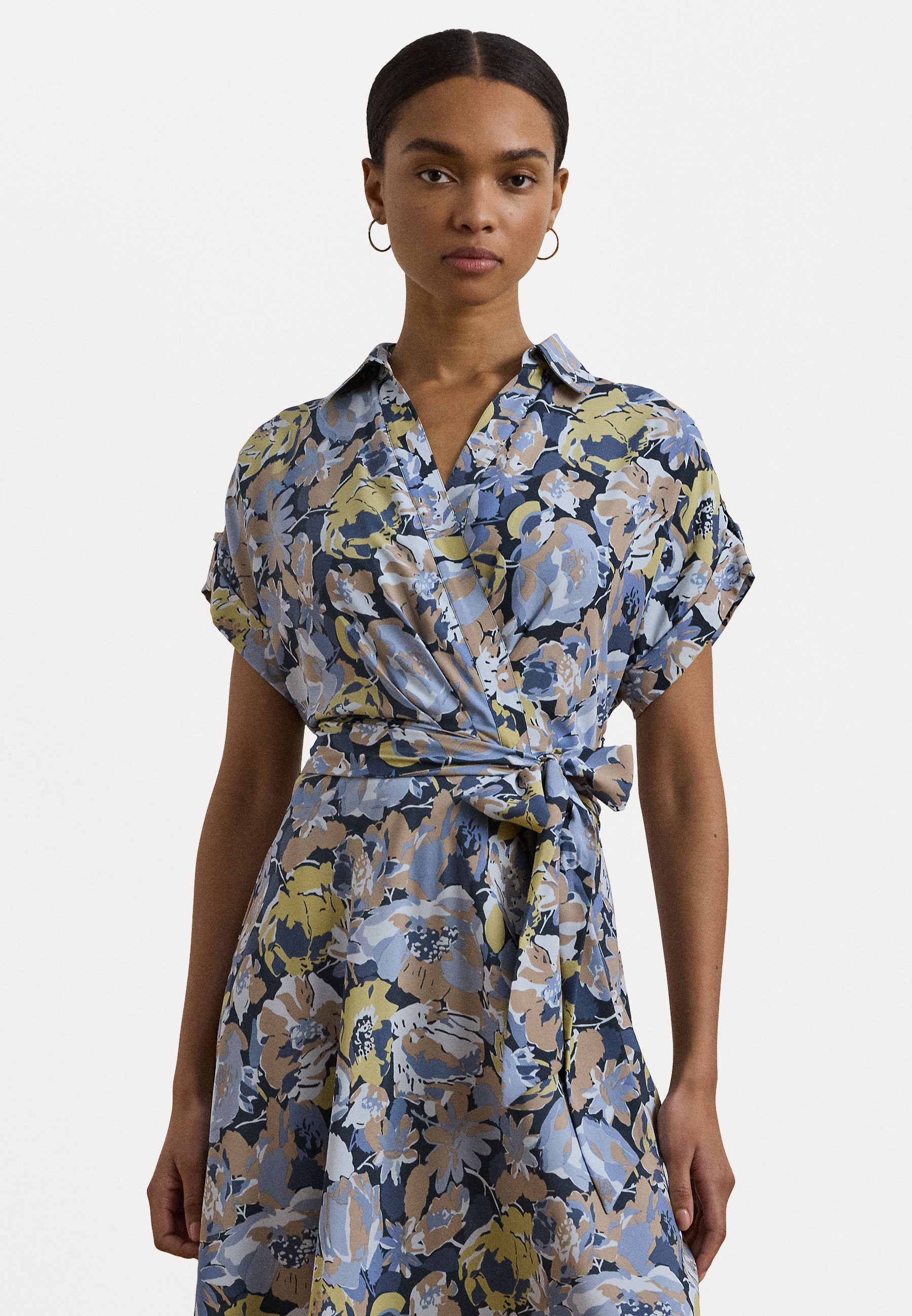 Lauren Ralph Lauren FLORAL BELTED CREPE DRESS - Day dress - blue multi/blue  - Zalando