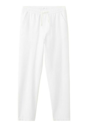 Pantaloni casual bianchi con vita elasticizzata e coulisse, dotati di tasche laterali e taglio a gamba dritta.