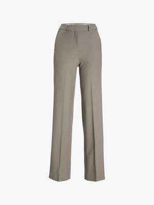 Heledad hallhallid püksid, mis on valmistatud siledast kangast, millel on kohandatud vöökoht, esitaskud ja küljetaskud.