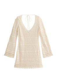 New Look POINTELLE LONG SLEEVE KAFTAN MINI - Stickad klänning - cream