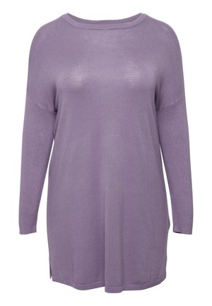 Lavendelfarbenes Sweatshirt aus weichem, strukturiertem Strick. Mit einem lockeren Schnitt, langen Ärmeln und seitlichen Schlitzen am Saum für zusätzlichen Komfort und Bewegungsfreiheit.