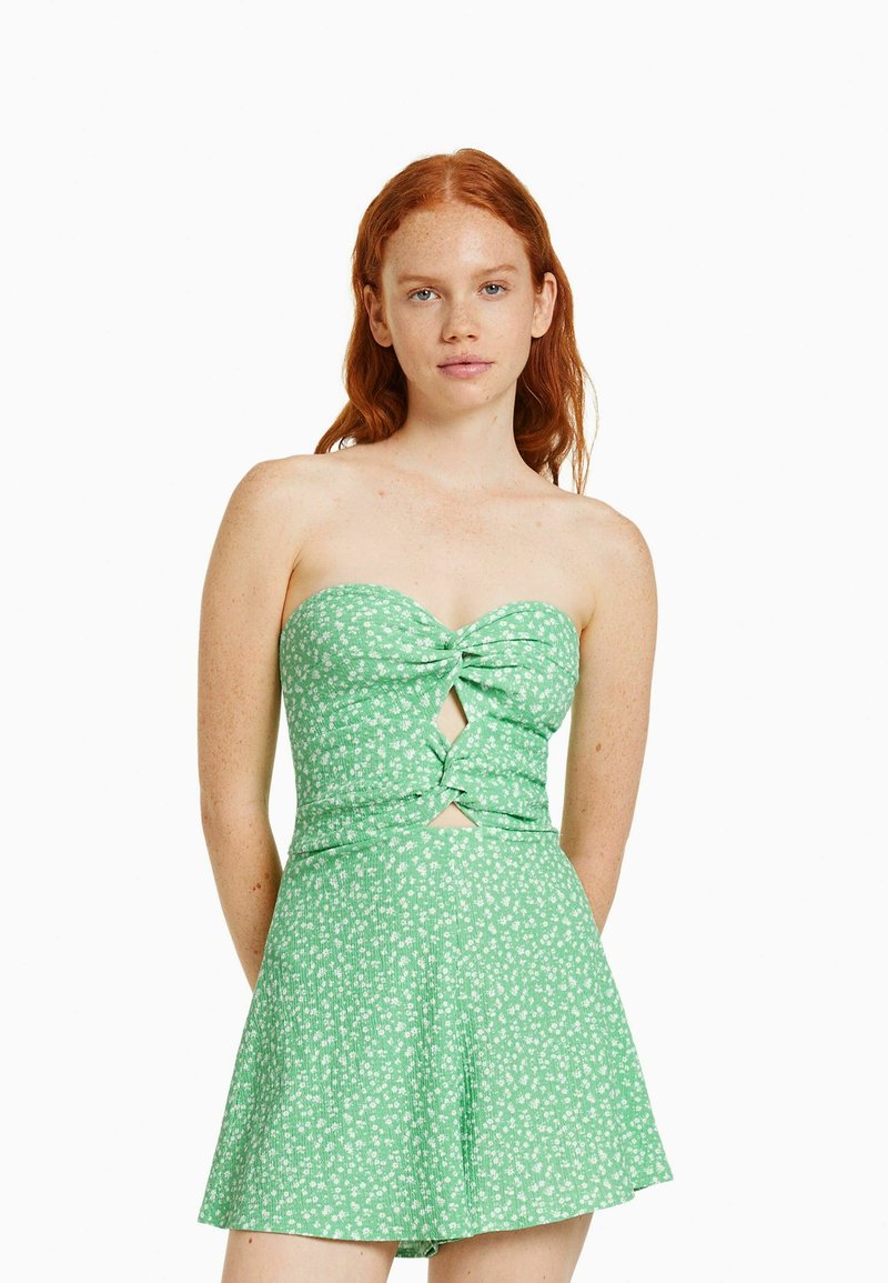 Bershka KNOTTED BANDEAU Jumpsuit green/grün Zalando.de