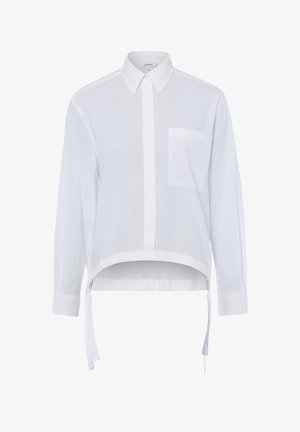 Witte lange mouwen overhemd met kraag, borstzak aan de voorkant, verborgen knoopsluiting en asymmetrische zoom met zijkanten strikbanden.