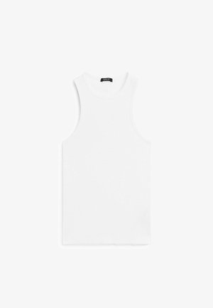 Witte mouwloze tanktop gemaakt van zachte katoen. Heeft een ronde halslijn en een getailleerde snit zonder patronen of versieringen.