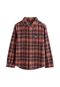 Skjorte med tern i rust, marineblå og orange. Lange ærmer, skjult krave med knapper, brystlomme med logo. Blødt bomuldsstof, afslappet pasform.