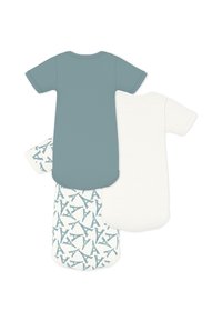 Σετ τριών παιδικών φορμάκια: ένα σε τιρκουάζ, ένα λευκό και ένα με σχέδιο πύργων του Άιφελ σε ανοιχτό φόντο. Μαλακό βαμβακερό ύφασμα.