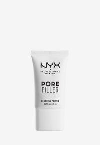 NYX Pore Filler Blurring Primer dans un tube blanc avec du texte noir. Capuchon à vis, taille de 0,67 fl. oz. / 20 mL, texture de surface lisse.