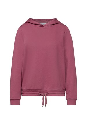 Lila pullover hoodie met lange mouwen en koordzoom, gemaakt van gladde stof, getoond tegen een witte achtergrond.