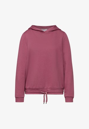 Fioletowo-różowa bluza z kapturem z długimi rękawami i ściągaczem na dole, wykonana z gładkiej tkaniny, prezentowana na białym tle.