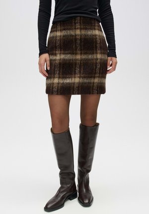 OPUS, SLIM FIT CHECKED TEXTURE - Minirock - light mocca