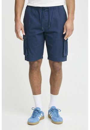 Marineblå cargo shorts laget av bomullsblandingsstoff, med sidelommer, elastisk midje og en avslappet passform.