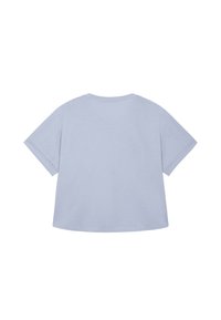 T-shirt court bleu clair à manches courtes avec col rond, montré de dos sur fond blanc.