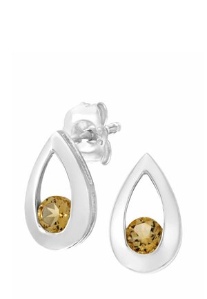 CITRINE TEAR DROP - Naušnice - white gold-coloured