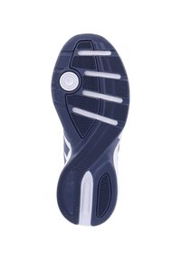 Rubber sneaker sole featuring a wavy, textured pattern in navy blue with white accents and a circular design at the center.