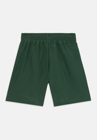 Pantalones cortos verdes hechos de una tela ligera con una cinturilla elástica, que presentan una textura suave y un diseño entallado a la altura de la rodilla.