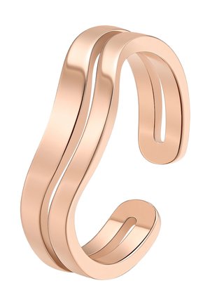 Offener Armreif aus Roségold mit glattem, wellenförmigem Doppelband-Design und poliertem Finish.