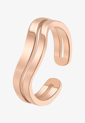 Offener Armreif aus Roségold mit glattem, wellenförmigem Doppelband-Design und poliertem Finish.