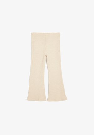 Geribbelde, uitlopende broek in een lichtbeige kleur, met een zachte textuur en een hoge tailleband voor een aangesloten silhouet.