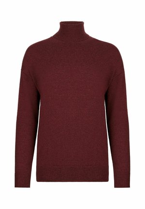 Burgundy polotröja i mjukt, stickat tyg med ribbade muddarna och nederkant, med en avslappnad passform och utan synliga knäppningar.