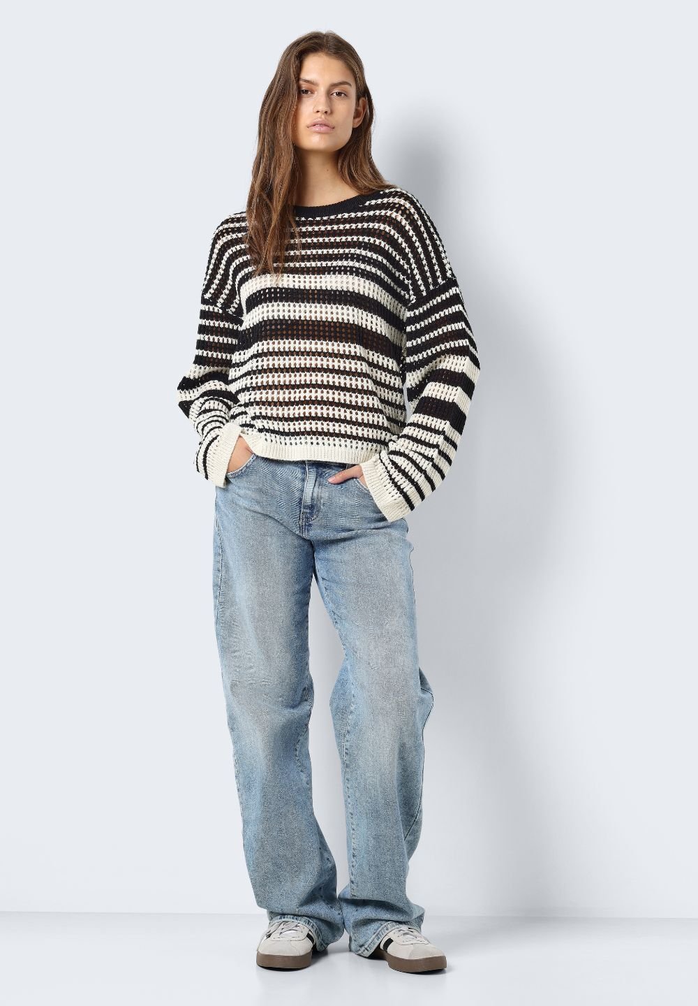 NOISY MAY Damen Pullover – L/S High Neck Mit Knopfleiste, Lässiger Stricklook In Irish Cream