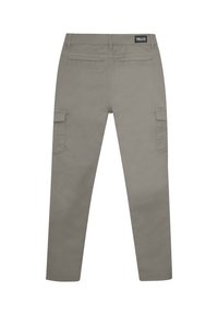 Cargo bukser i lys grå stof med en slim fit, to sidelommer og to baglommer, samt et mærke på taljebåndet.