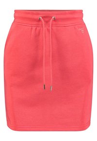 Sudadera de coral con falda, con cinturilla elástica, lazos ajustables y puntas metálicas. Confeccionada en tejido suave con textura lisa.