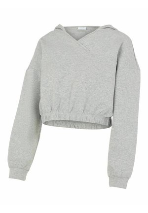 Lichtgrijze cropped hoodie met lange mouwen, elastische taille en V-hals.