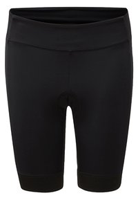 Cuissards de cyclisme noirs en tissu stretch, avec une peau de chamois rembourrée, une large ceinture élastique et des bas de jambes texturés pour une meilleure adhérence.