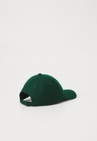 Groene baseballpet met een gebogen vizier, gemaakt van textuurstof, met een verstelbare strap aan de achterkant en ventilatiegaatjes.