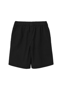 Zwarte shorts van lichtgewicht stof. Voorzien van een elastische tailleband voor comfort. Eenvoudig ontwerp, zonder zakken of versieringen.