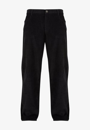 Zwarte corduroybroek met een rechte snit, voorzien van een sluiting met een voorste knop en rits, twee zijzakken en gem textuurde ribbels.