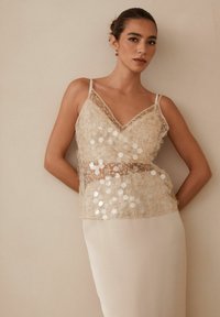 Next - REGULAR FIT - SHEER SEQUIN V-NECK camisole - Viršus - ecru Miniatiūros vaizdas 1