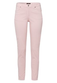 Różowe, bawełniane dżinsy skinny z średnim stanem, pięcioma kieszeniami i zapięciem na guzik. Gładka tekstura i dopasowany krój.