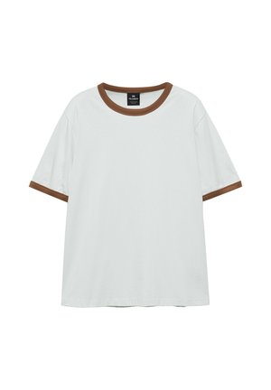 PULL&BEAR, RINGER T-SHIRT WITH CONTRAST RIBBING - T-shirt basic - mottled light blue