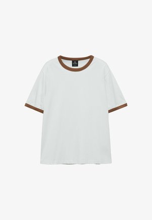 PULL&BEAR, RINGER T-SHIRT WITH CONTRAST RIBBING - Základné tričko - mottled light blue