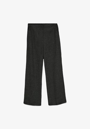 Weit geschnittene Hose aus dunkelgrauem Stoff mit strukturierter Oberfläche. Verfügt über eine schlichte Taille und keine sichtbaren Taschen oder Beschläge.