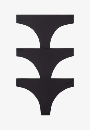 Perizomi neri, tre pezzi esposti. Tessuto morbido e elastico con una superficie liscia. Design minimalista e bande laterali larghe.