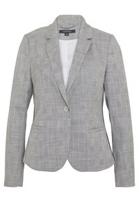 Blazer pour femme à carreaux gris, à bouton unique, avec revers crantés, manches longues et deux poches passepoilées à l'avant, taille 36.