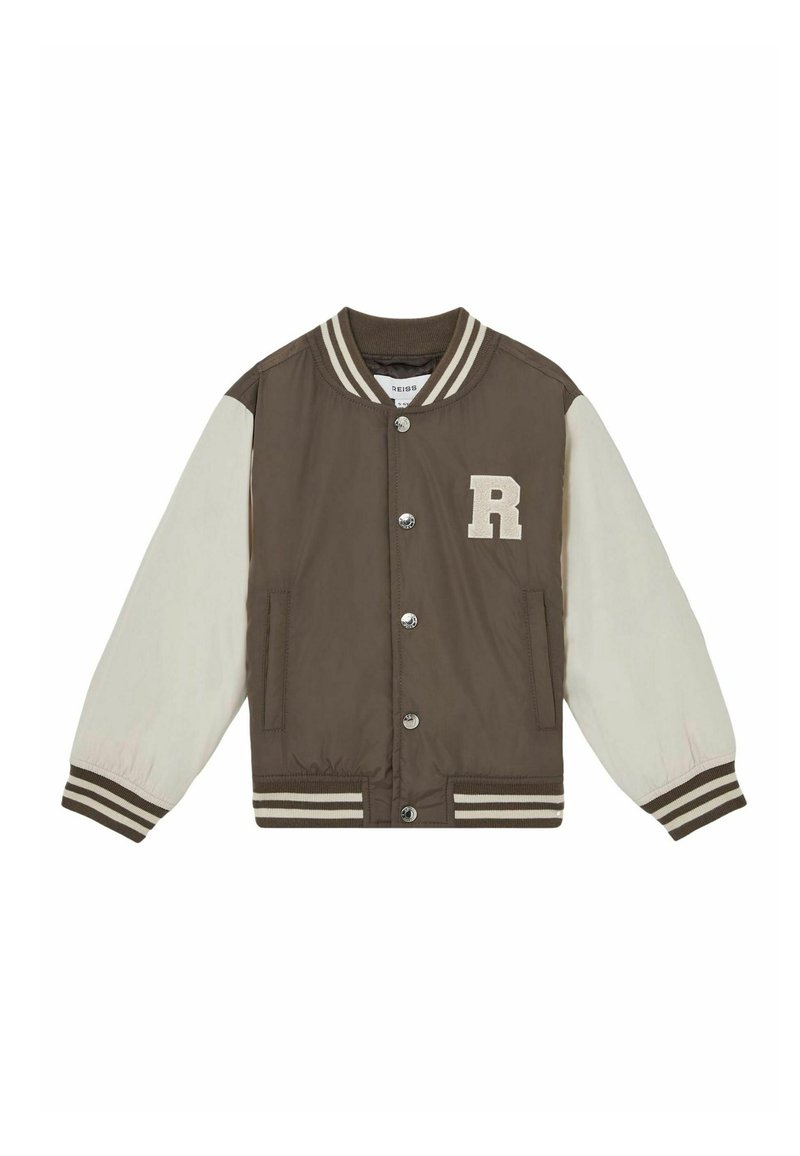 Reiss REISS ARKAN COLOUR BLOCK VARSITY BOMBER JACKET - Lengva striukė - mink brown off white