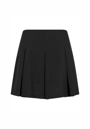 Falda negra con pliegues y una cinturilla ajustada. Hecha de una tela suave, presenta una silueta clásica y pliegues sutiles para mayor volumen.