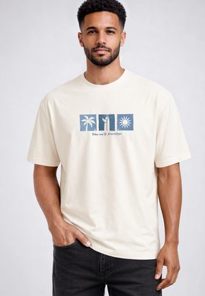 Neverless, HERREN T-SHIRT - DESIGN - OVERSIZED RELAXED FIT SOMMER FASHION - T-Shirt print - hell-beige
