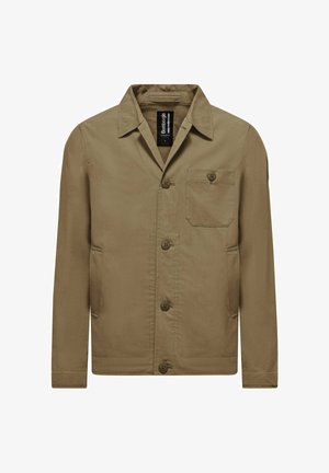 Brązowa męska kurtka zapinana na guziki, z kołnierzem, kieszenią na piersi i dwoma bocznymi kieszeniami, rozmiar duży, marka Bomboogie.