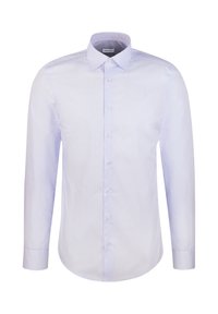 Camicia a maniche lunghe di colore azzurro chiaro con un motivo testurizzato, colletto button-down e chiusura frontale con bottoni. Tessuto morbido e vestibilità sartoriale.
