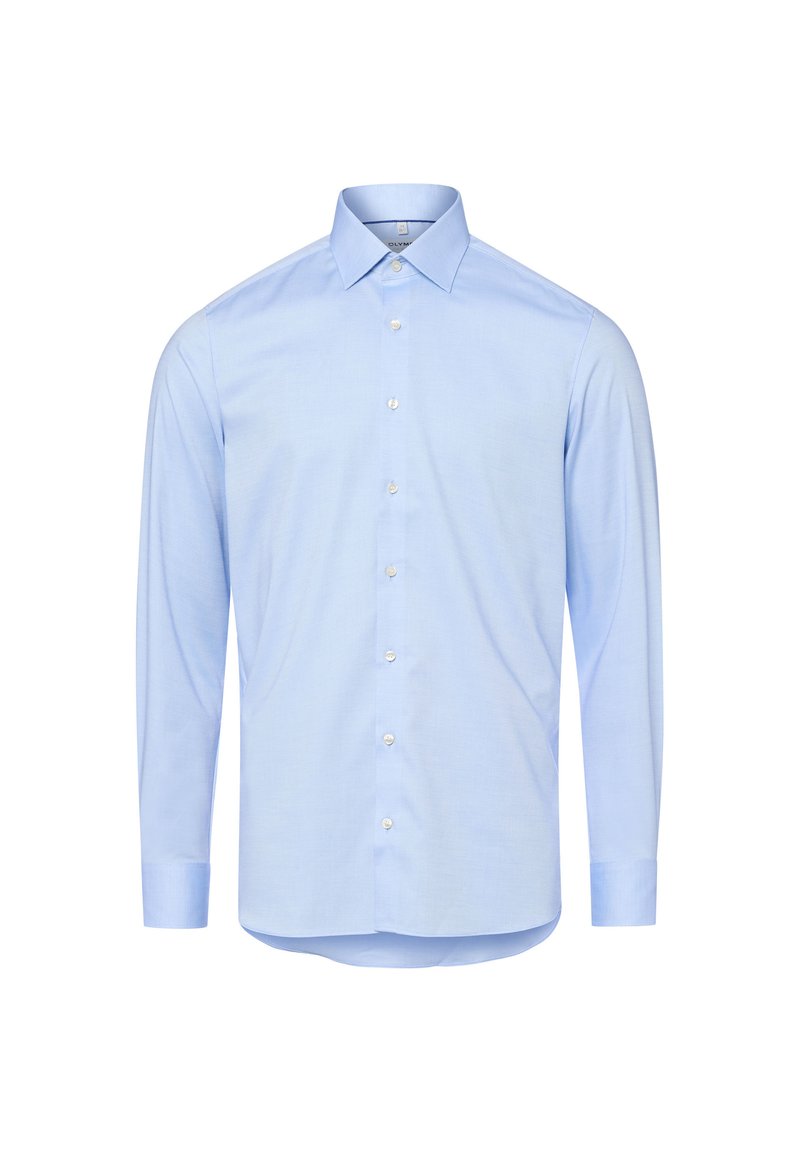 Camicia button-up azzurro chiaro con maniche lunghe, colletto classico e taglio dritto. Presenta un tessuto testurizzato e bottoni bianchi.