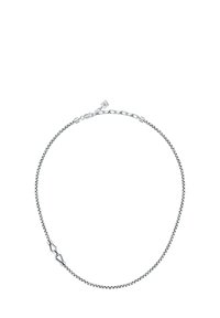 Collana in argento con design a catena textured e pendente geometrico. Presenta una chiusura a moschettone e lunghezza regolabile.