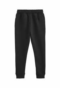Schwarze Jogginghose mit elastischem Bund, Seitentaschen, schmal zulaufenden Beinen und gerippten Bündchen. Hergestellt aus weichem, strapazierfähigem Stoff.