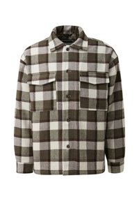 Groen-wit geruit flanellen overhemd met kraag, twee borstzakken en knoopsluiting. Zachte textuur, losse pasvorm en klassiek design.