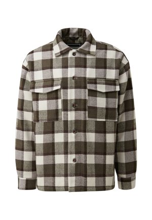 Koszula flanelowa w zielono-białą kratę z kołnierzykiem, dwoma kieszeniami na piersiach i zapięciami na guziki. Miękka w dotyku, luźny fason i klasyczny design.