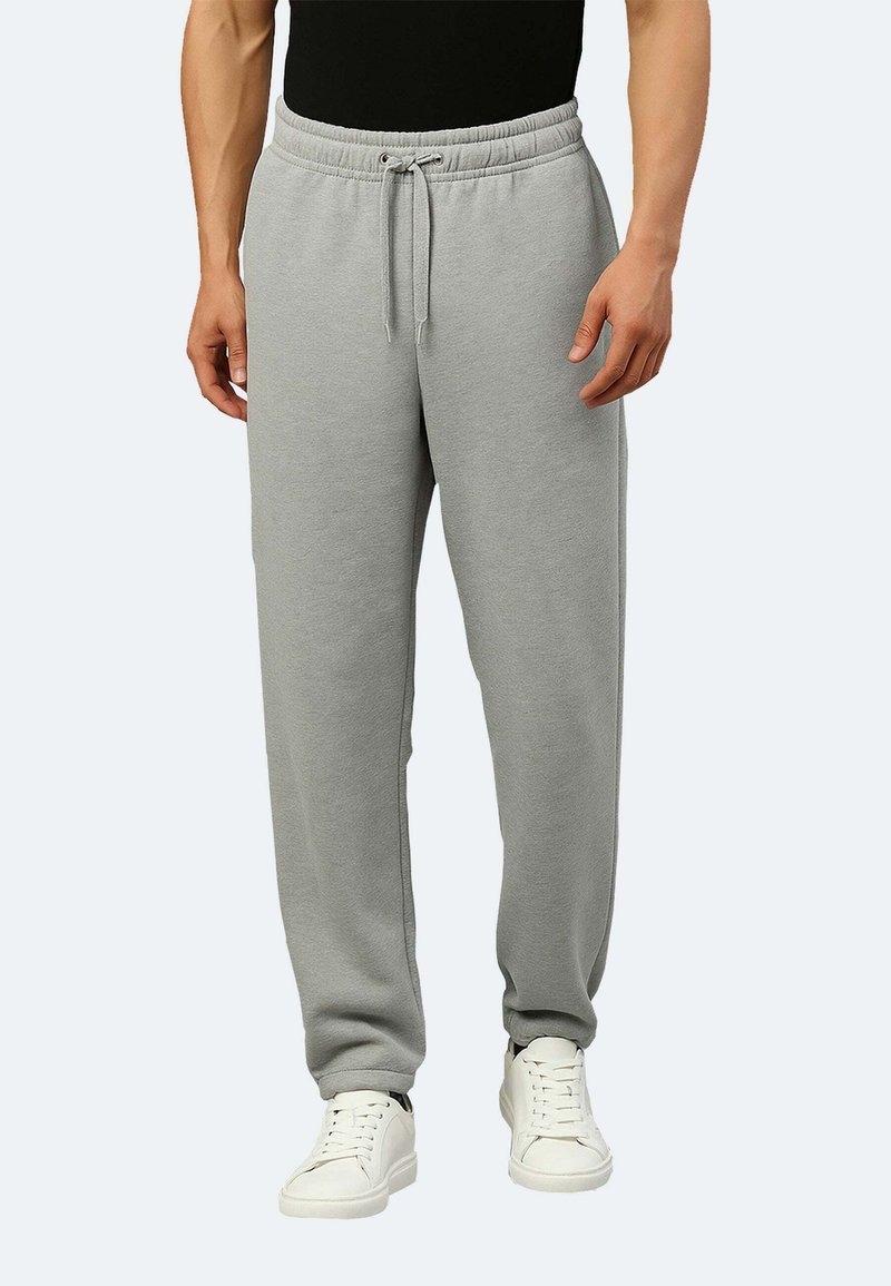 Graue Sweatpants aus einem Baumwollmix mit elastischem Bund, verstellbarem Kordelzug und Seitentaschen, die eine lockere Passform bieten.